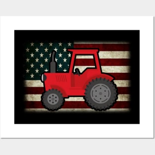 Tractor American Flag patriotic USA farming 4th of july Posters and Art